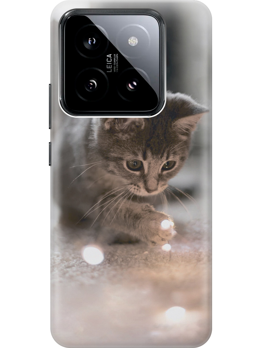 

Силиконовый чехол на Xiaomi 14 Pro с рисунком "Котенок и свет", Белый;коричневый;серый, 20012089
