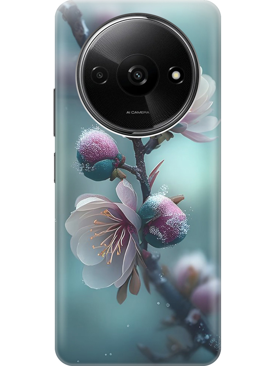 

Силиконовый чехол на Xiaomi Redmi A3 с рисунком "Распускающиеся бутоны", Белый;голубой, 20012118