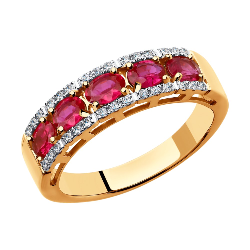 Кольцо из красного золота с бриллиантом/рубином р. 19,5 SOKOLOV Diamonds 4010605
