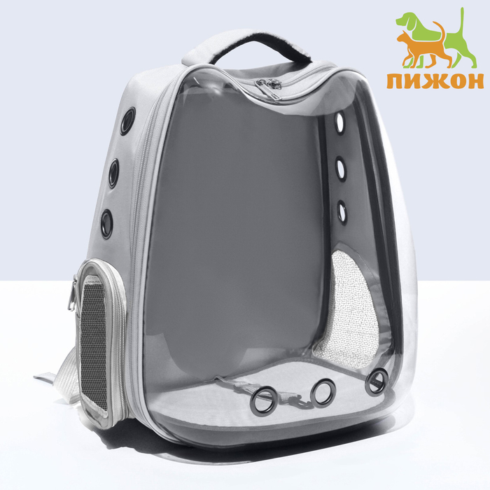 

Рюкзак-переноска для животных Пижон Котик, прозрачный, 32х28х42 см, серый