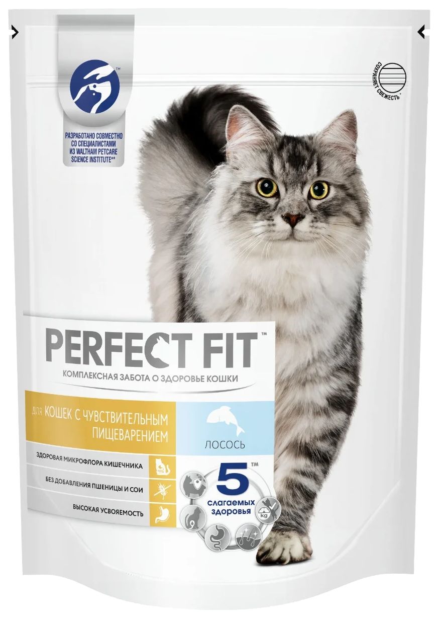 

PERFECT FIT PERFECT FIT SENSITIVE для взрослых кошек с чувствительным пищеварением с лосос