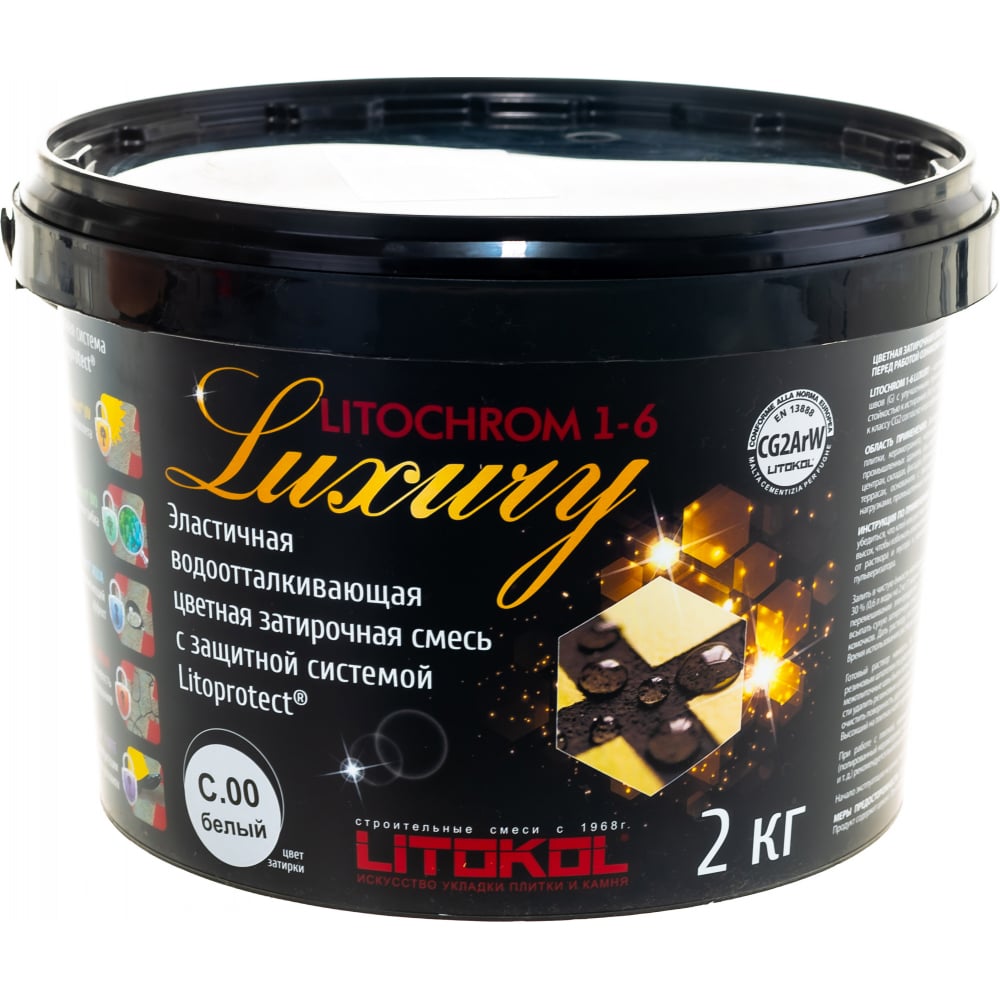 

Затирочная смесь LITOKOL LITOCHROM 1-6 LUXURY C.00 белая 2 кг bucket 354100003