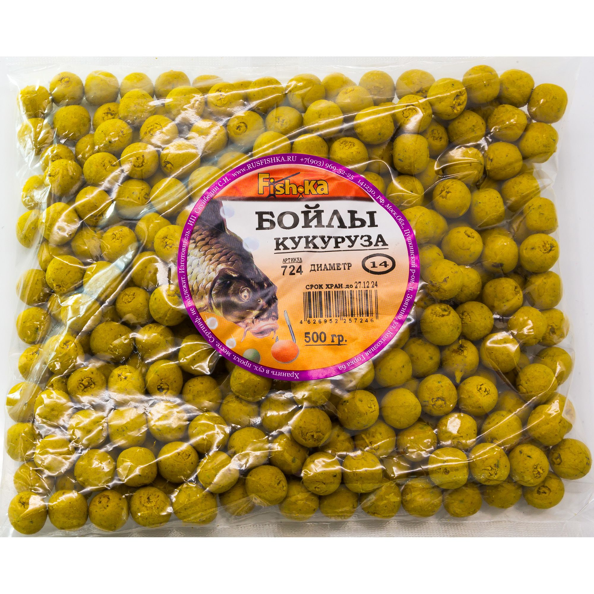 

Бойлы тонущие Fish.ka Кукуруза 14 мм, 500 гр