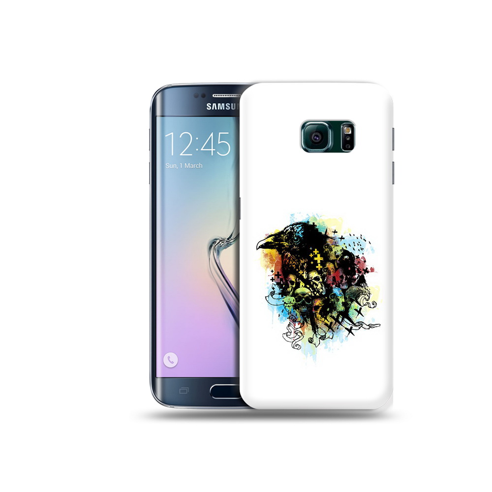 

Чехол MyPads Tocco для Samsung Galaxy S6 Edge ворон и черепа, Прозрачный, Tocco