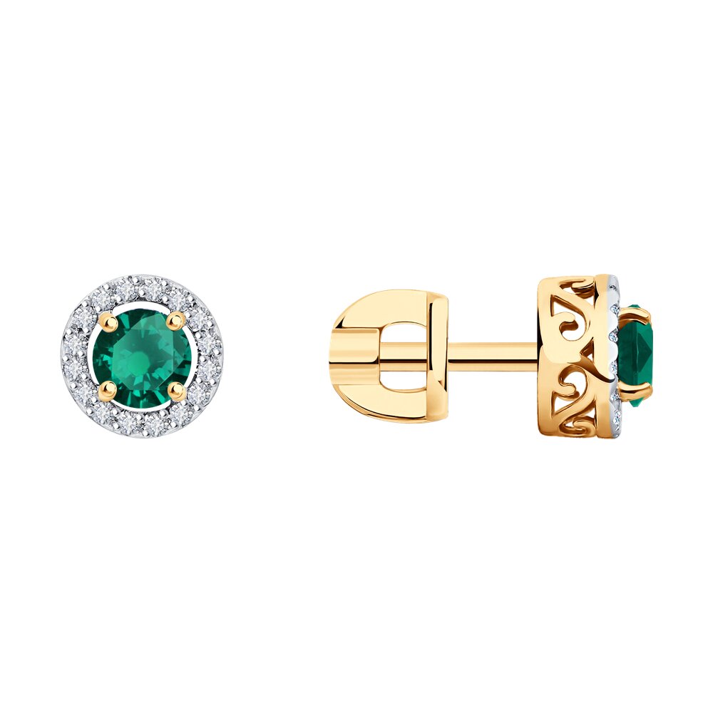 

Серьги пусеты из красного золота SOKOLOV Diamonds 3020432, бриллиант/изумруд, 3020432