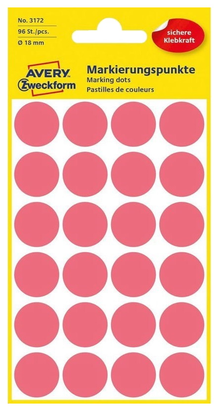 фото Этикетки-точки avery zweckform, для выделения, круглые, d-18 мм, 96 штук, 4 листа 4 листа