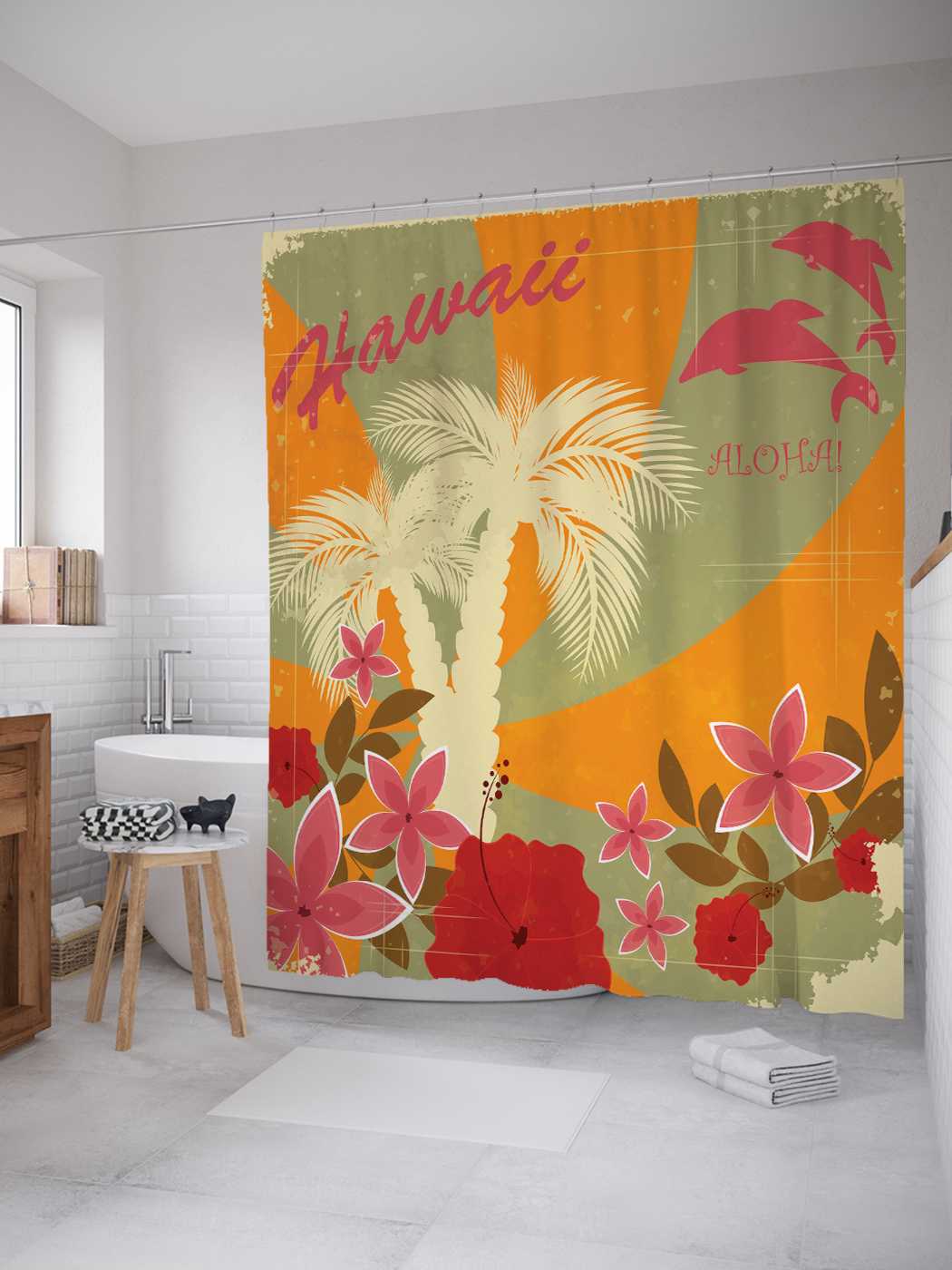 

Штора (занавеска) для ванной JoyArty "Гавайи вас ждут" из сатена, 180х200 см с крючками, Голубой