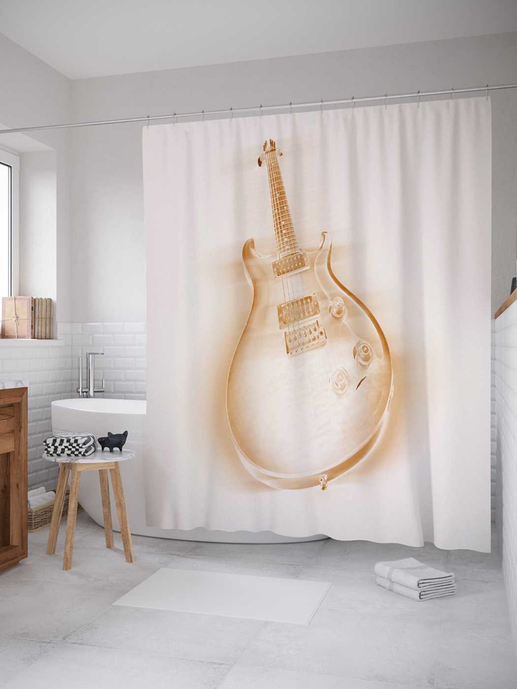 

Штора для ванной JoyArty "Золотистая электрогитара" 180х200 см с крючками, Бежевый
