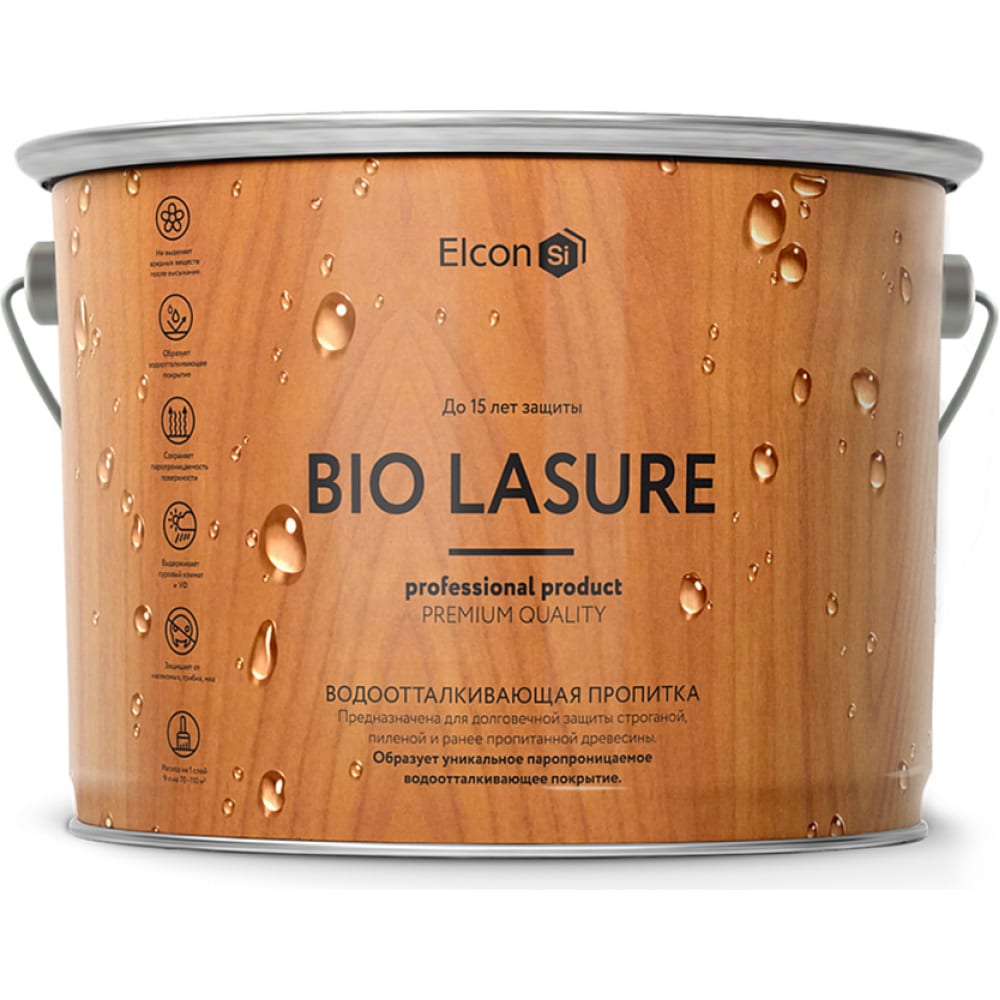 Водоотталкивающая пропитка Elcon Bio Lasure для дерева (орех; 9 л) 00-00461959 elcon водоотталкивающая пропитка для дерева bio lasure бес ная 9л 00 00461963