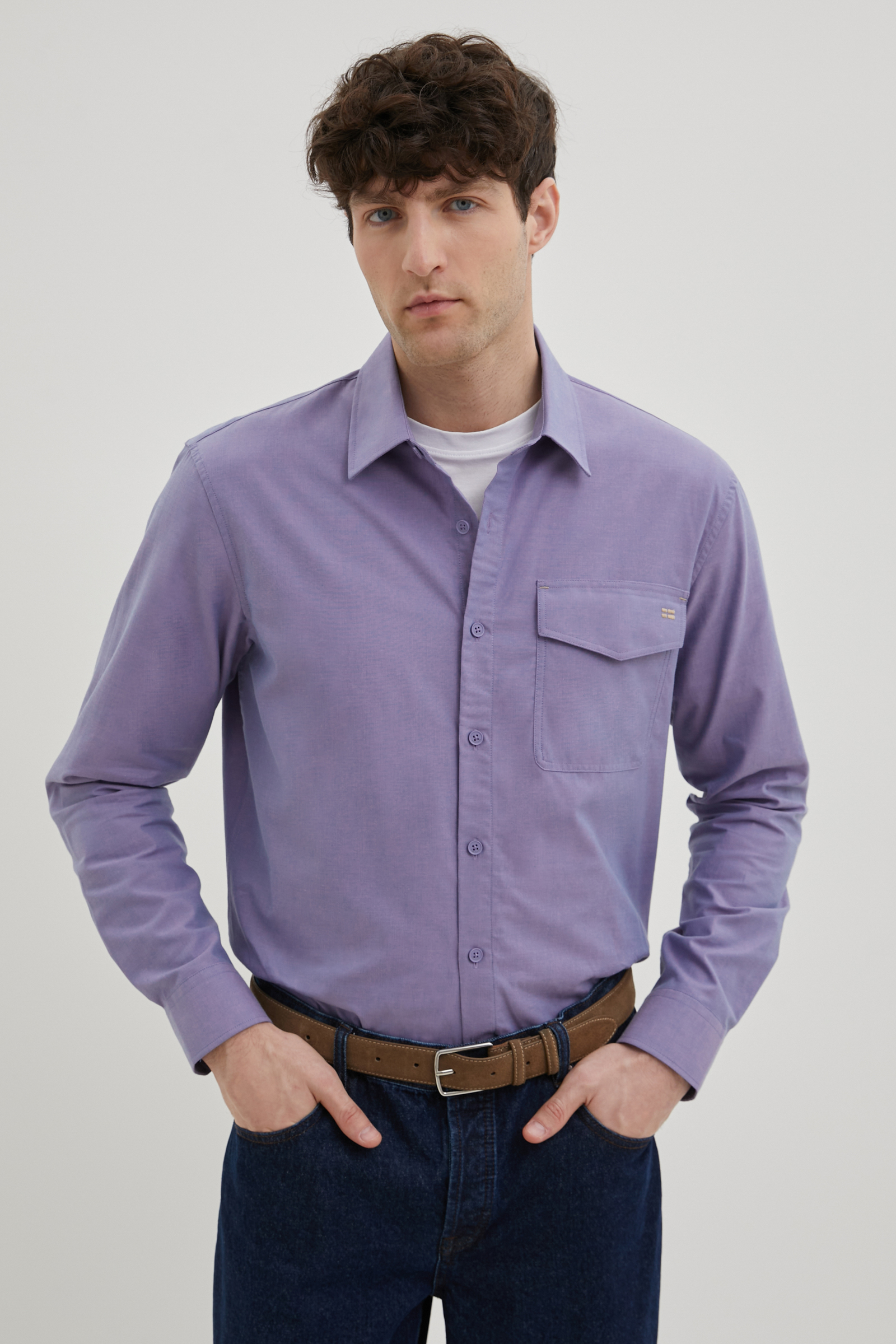 Рубашка мужская Finn Flare FBE21016 фиолетовая S