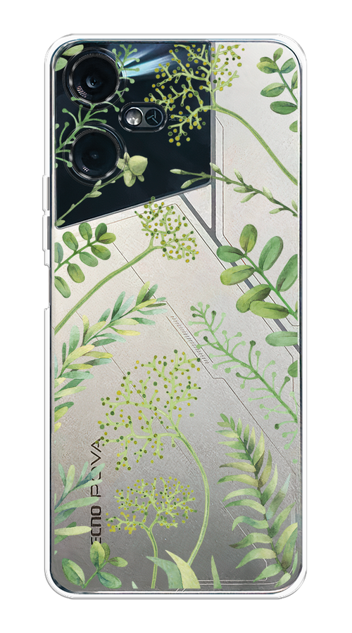 

Чехол на Tecno Pova Neo 3 "Green Leaves", Зеленый;прозрачный, 304450-1