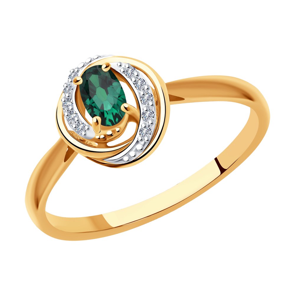Кольцо из красного золота с бриллиантом/изумрудом р. 18,5 SOKOLOV Diamonds 3010567