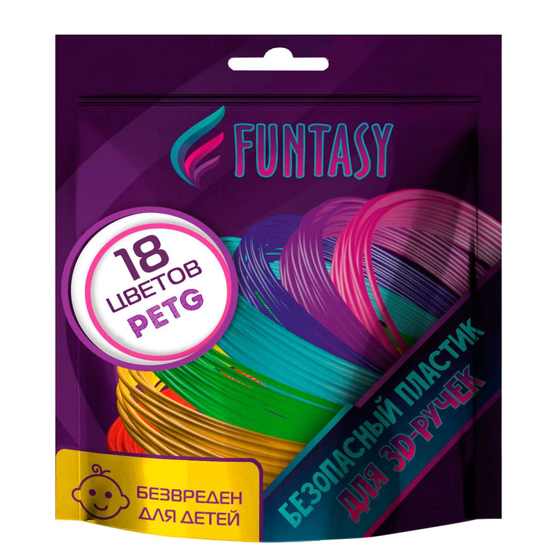 Пластик для 3д ручки Funtasy PET-G набор из 18 цветов по 5 м PETG-SET-18-5 пластик для 3д ручки funtasy petg 10 метров малиновый