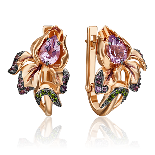 

Серьги из золота PLATINA jewelry 02-4598-00-709-1110-57, хромдиопсид/аметист/эмаль, 02-4598-00-709-1110-57