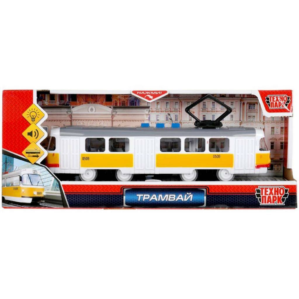 Модель «Трамвай», 21,5 см, 3 кнопки, свет-звук, инерция, цвет жёлтый модель трамвай 21 5 см 3 кнопки свет звук инерция жёлтый