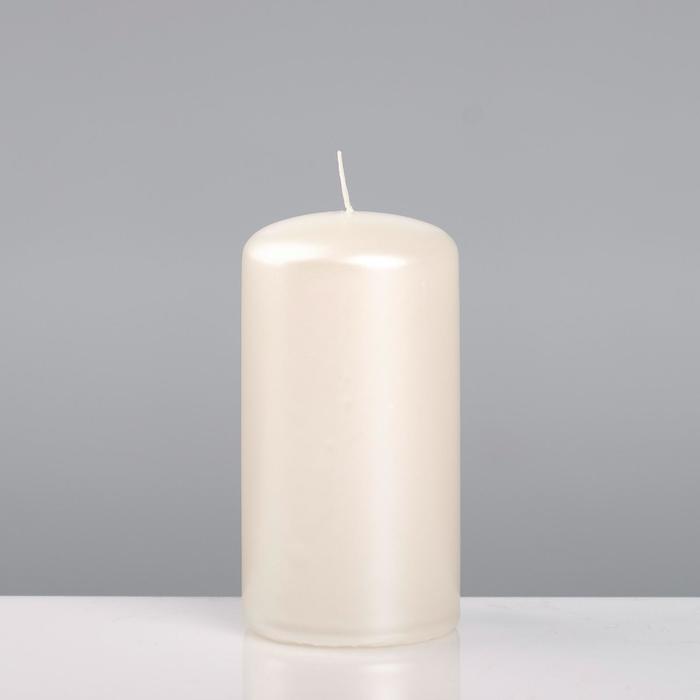 фото Свеча - цилиндр лакированная, "platinum", 6×11,5 см, жемчужный белый trend decor candle