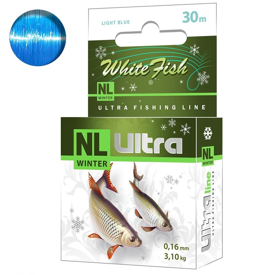 фото Леска зимняя aqua nl ultra white fish 30m 0,16mm, голубой, test - 3,10kg 1 шт.