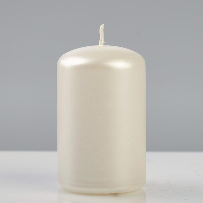 фото Свеча - цилиндр лакированная, "platinum", 5×8 см, жемчужный белый trend decor candle