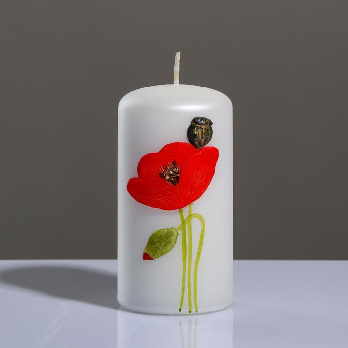 фото Свеча - цилиндр "маки", 6×11,5 см, жемчужный белый trend decor candle