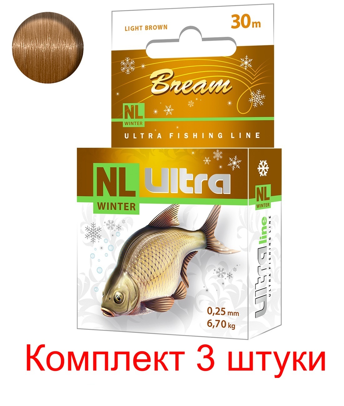 Леска зимняя  AQUA NL ULTRA PERCH (Окунь) 30m 0,14mm, светло-серый, test-2,20kg (3 штуки)