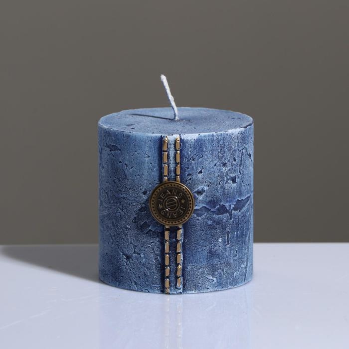 фото Свеча - цилиндр "кантри джинс" , 7×7 см, голубой trend decor candle