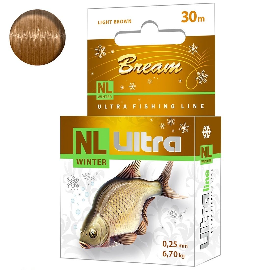 фото Леска зимняя aqua nl ultra bream (лещ) 30m 0,25mm, коричневый, test - 6,70kg 1 шт.