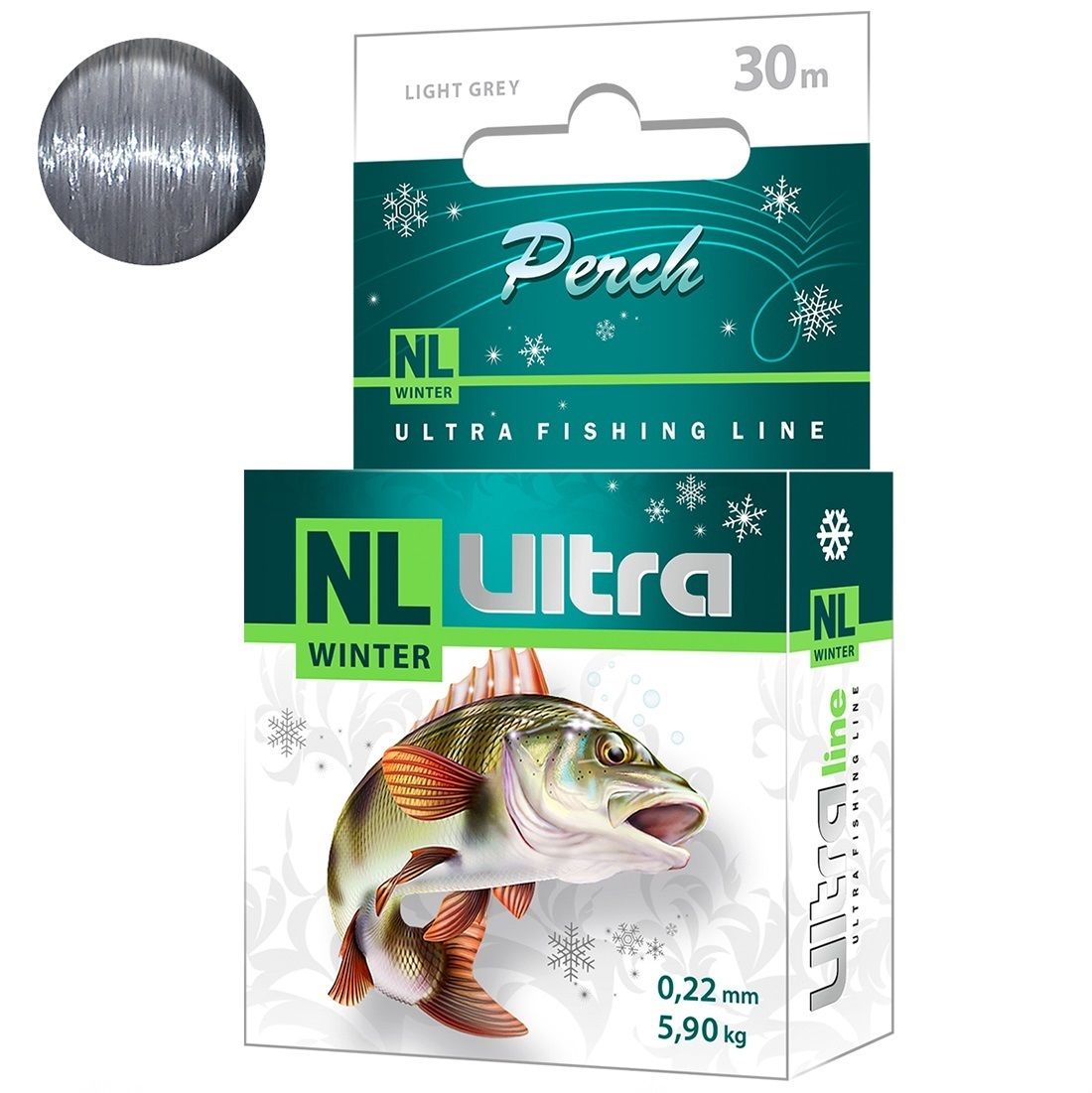 фото Леска зимняя aqua nl ultra perch (окунь) 30m 0,22mm, серый, test - 5,90kg 1 шт.