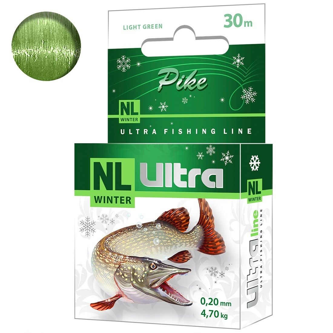 Леска зимняя  AQUA NL ULTRA PIKE (Щука) 30m 0,20mm, зеленый, test - 4,70kg 1 шт.