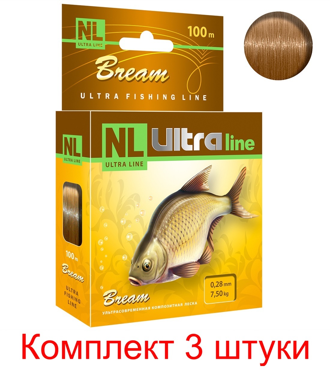 фото Монофильная леска для рыбалки aqua nl ultra bream (лещ) 100m 0,28mm ( 3 штуки )