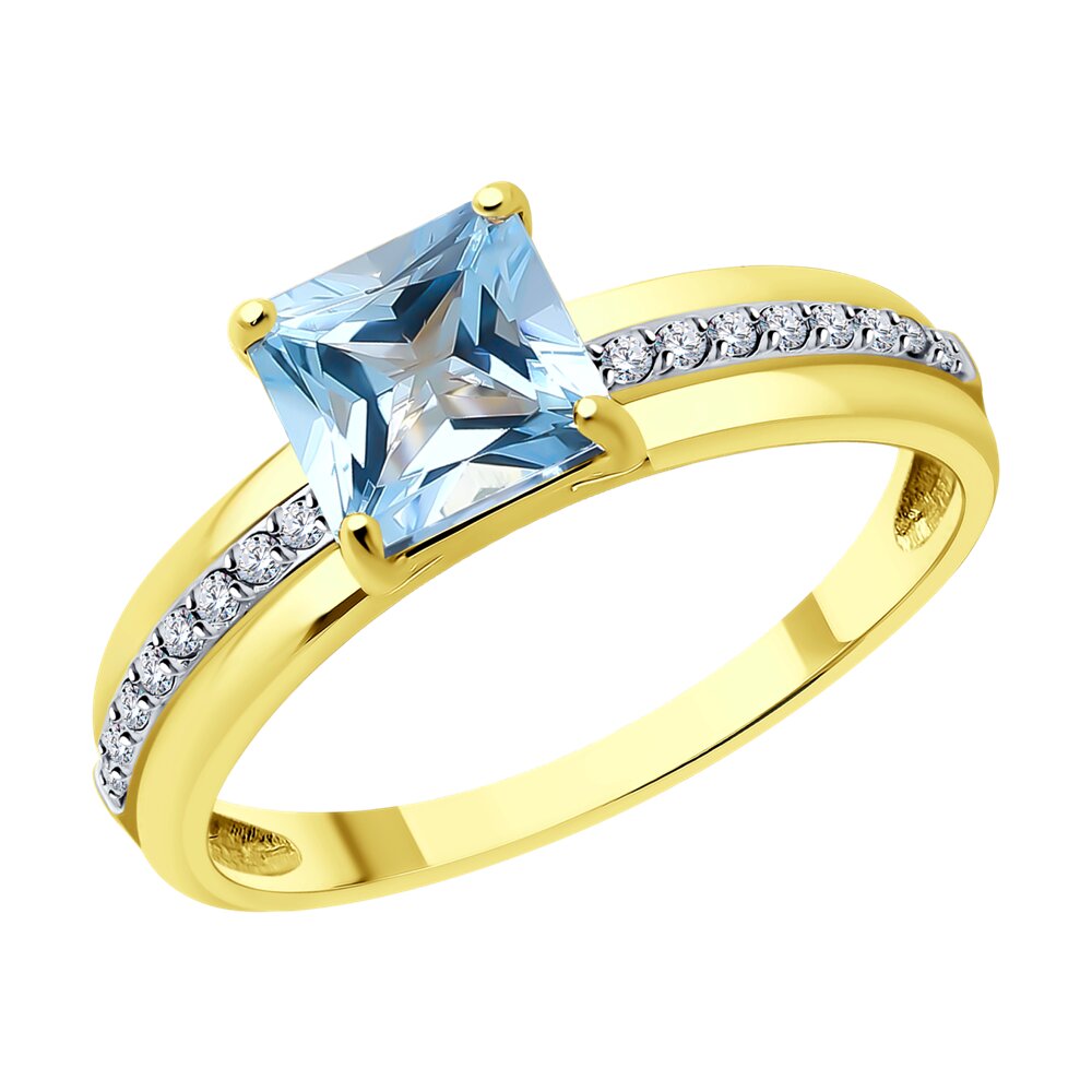 

Кольцо из желтого золота р.  Diamant 53-310-01729-1, фианит\топаз, 53-310-01729-1