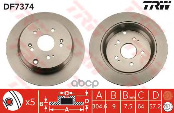 

Диск Тормозной Honda Cr-V (02-) Задний (1Шт.) Trw Df7374