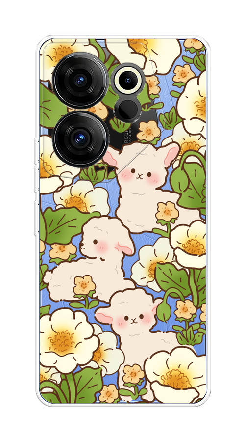 

Чехол на Tecno Camon 20 Premier "Овечки в цветах", Зеленый;бежевый, 304250-1