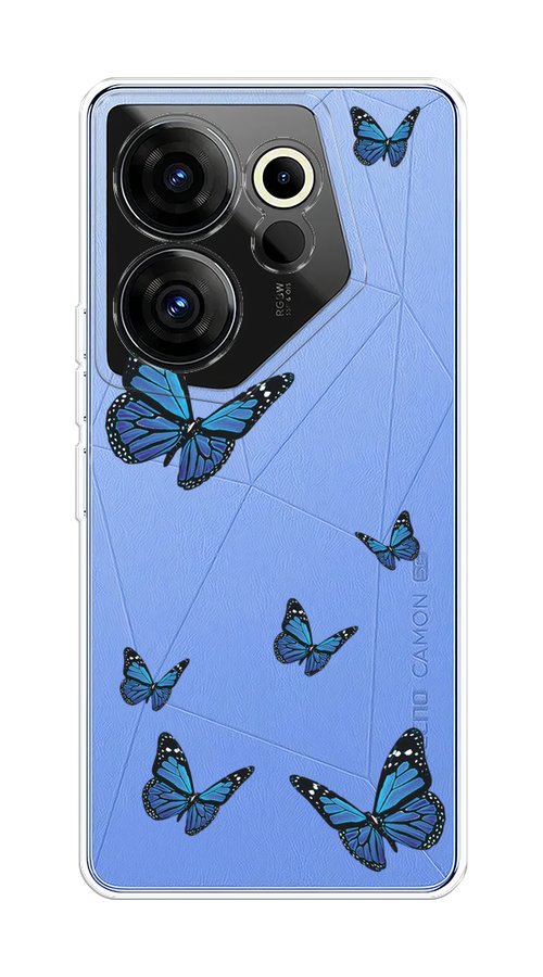 

Чехол на Tecno Camon 20 Premier "Blue butterflies", Синий;черный, 304250-1