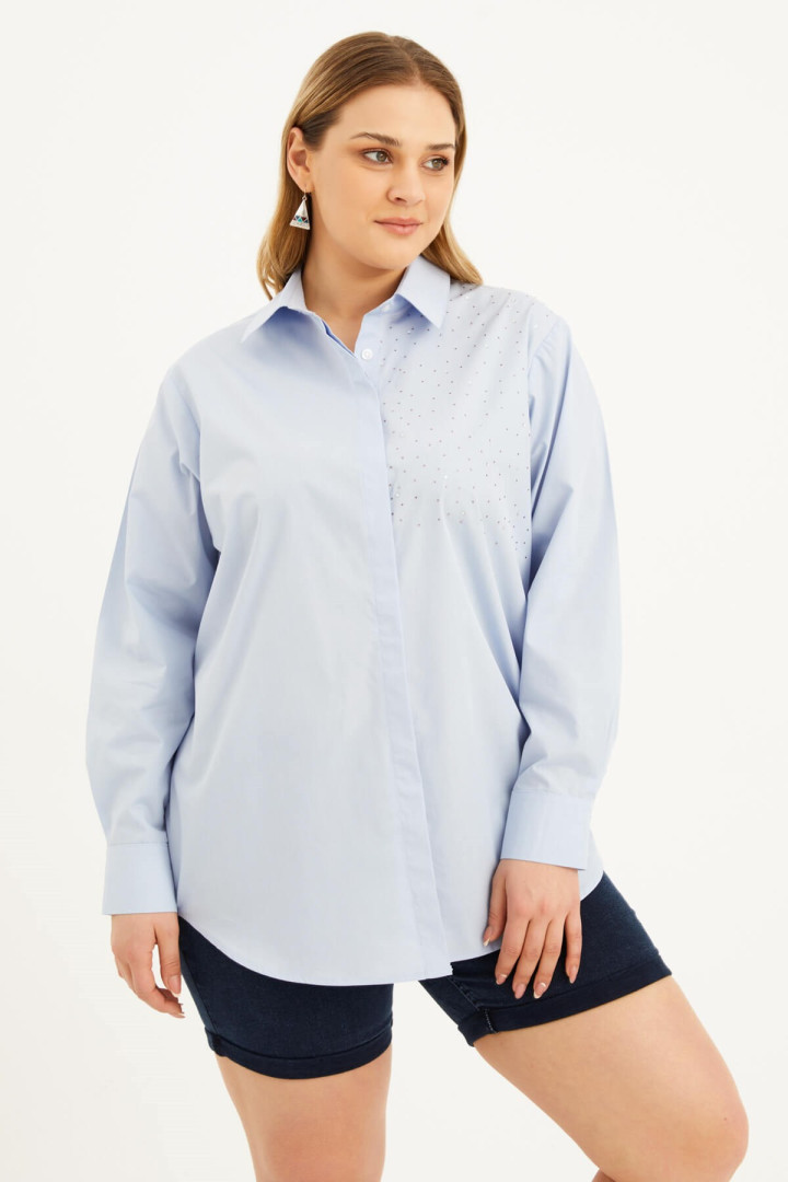 

Рубашка женская My Line Moda 1549 синяя 42 RU (товары доставляются из-за рубежа), Синий, 1549