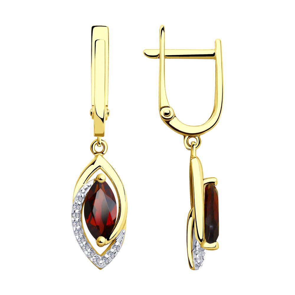 

Серьги из желтого золота Diamant 53-321-00241-2, фианит\гранат, 53-321-00241-2