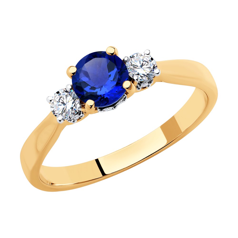 Кольцо из красного золота р. 18,5 SOKOLOV Diamonds 2011176, бриллиант/сапфир