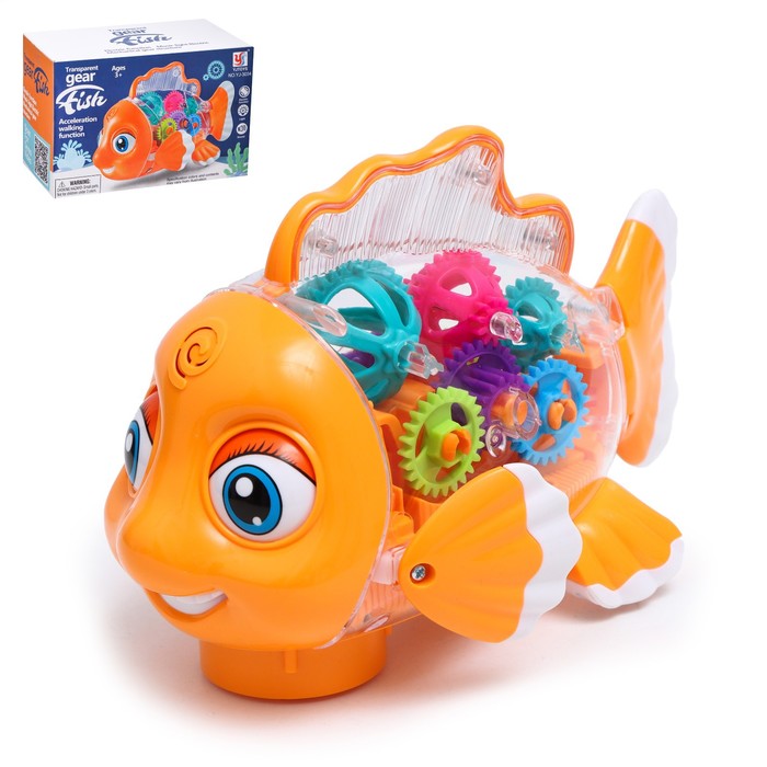 фото Рыбка «шестерёнки», свет и звук, работает от батареек, цвет оранжевый yjtoys
