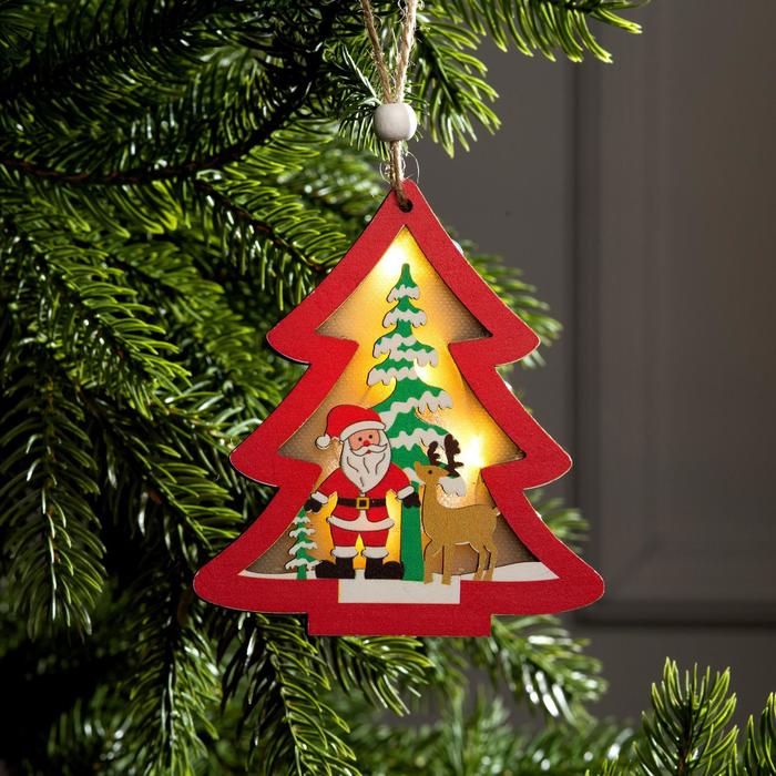Елочная игрушка Luazon Lighting Красная елочка с Дедом Морозом свечение Р00011586 1 шт 760₽