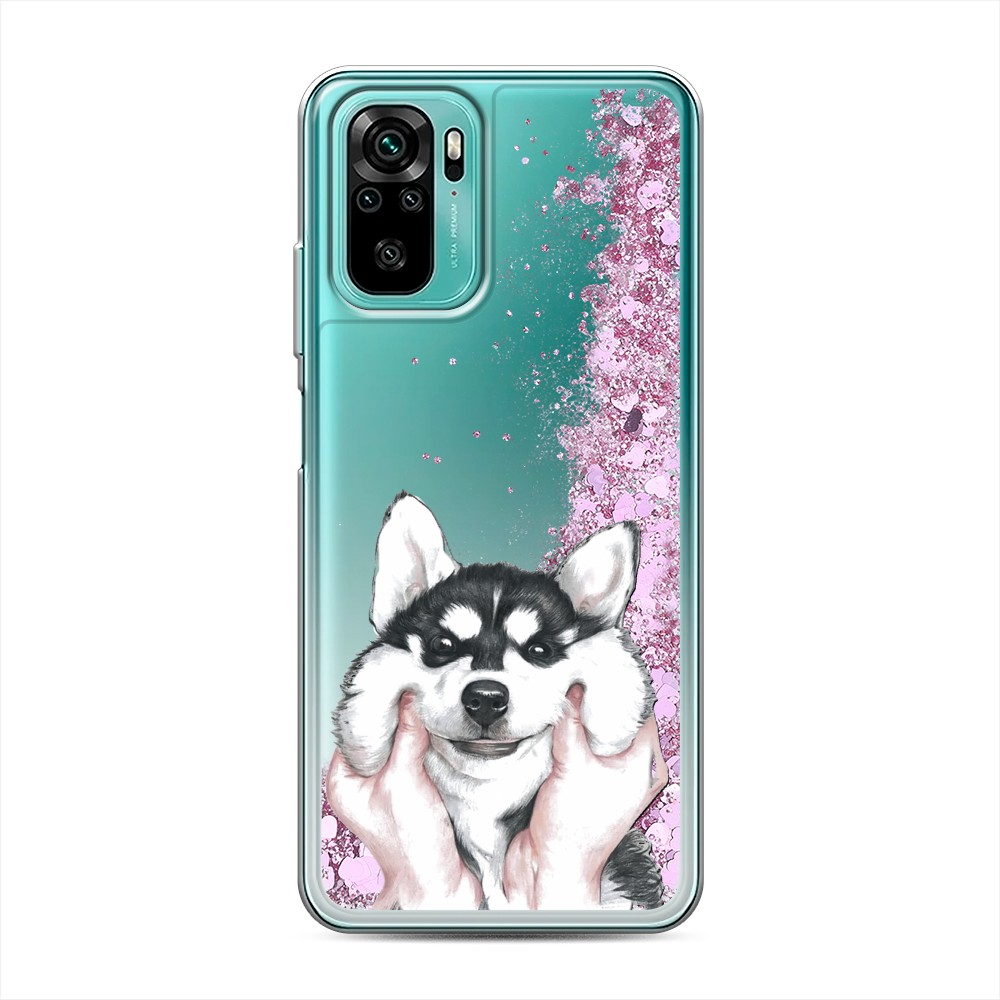 

Жидкий чехол с блестками "Щечки хаски" на Xiaomi Redmi Note 10
