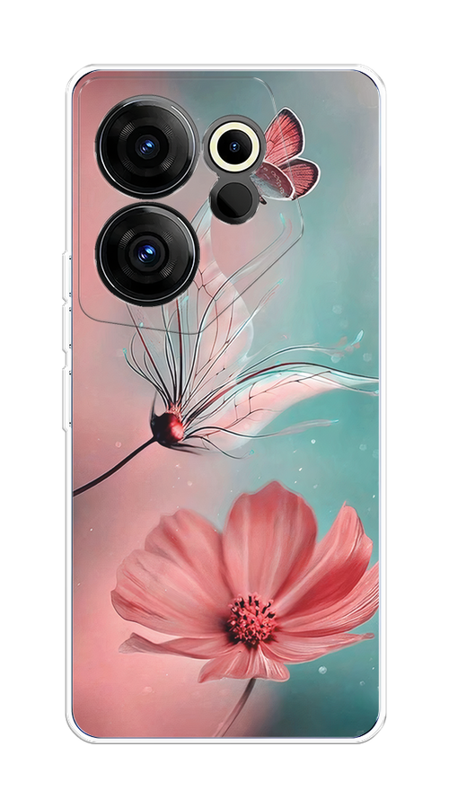 

Чехол на Tecno Camon 20 Premier "Бабочка и цветок", Голубой;розовый, 304250-1