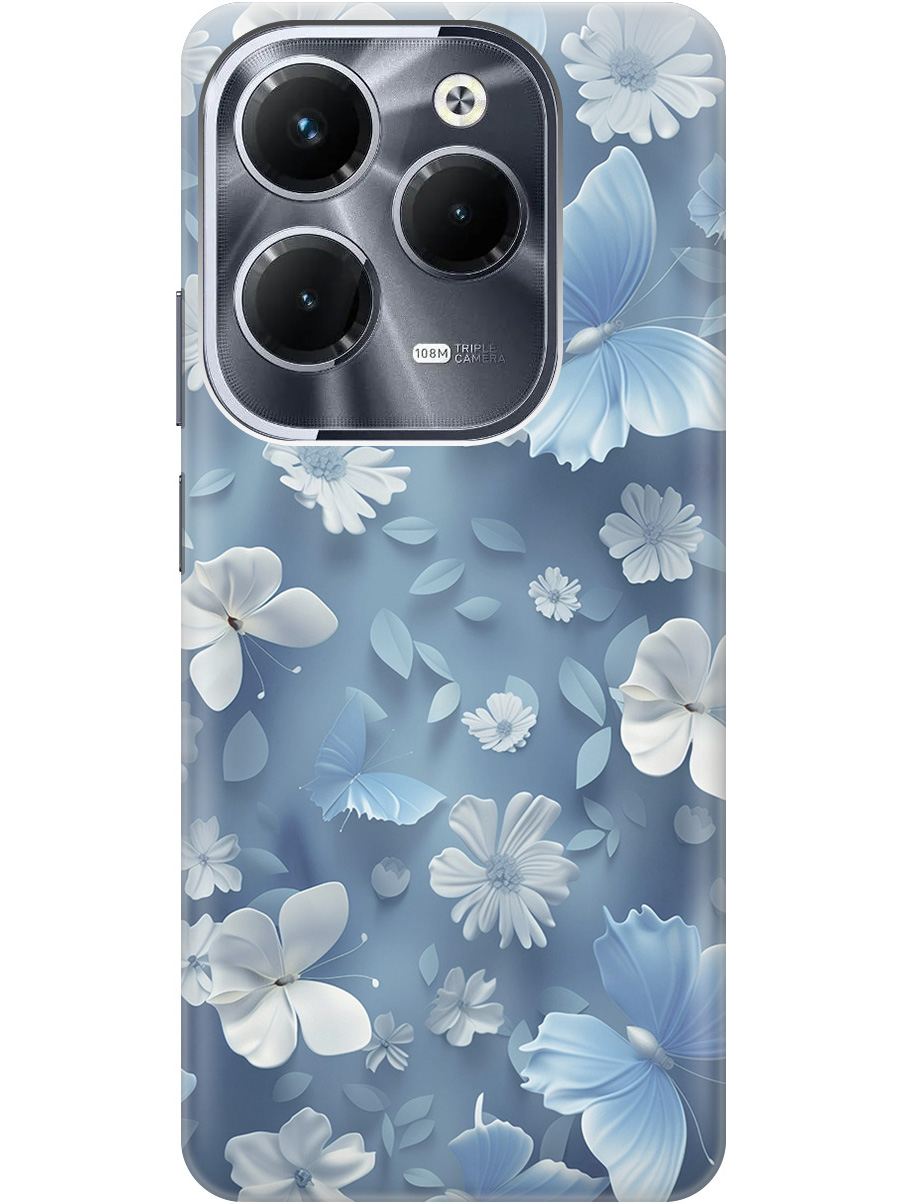 

Силиконовый чехол на Infinix Hot 40/Hot 40 Pro с принтом "Голубые бабочки", Прозрачный;белый;голубой, 778679210