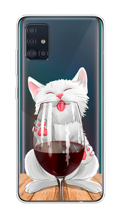

Чехол на Samsung Galaxy A51 "Кот с бокалом", Прозрачный;белый;красный, 28950-1
