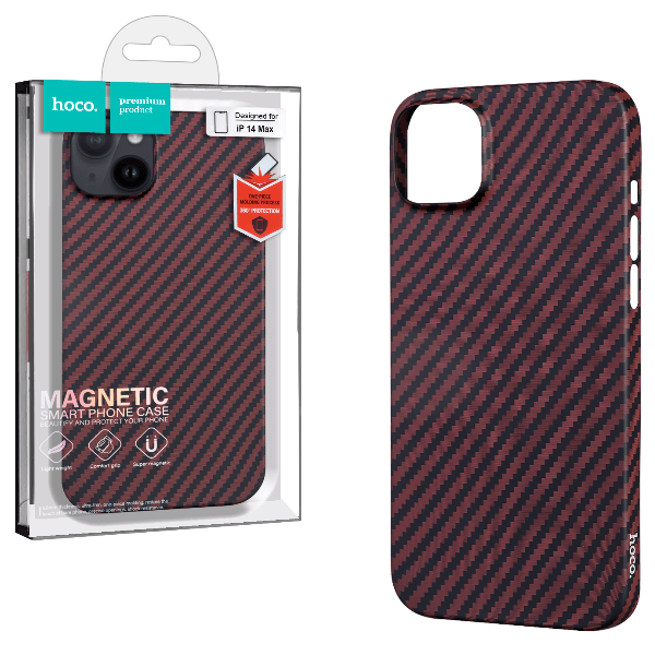 

Чехол Hoco для iPhone 14 Plus Carbon Ultra-Thin MagSafe, черный-бордовый, Красный;черный