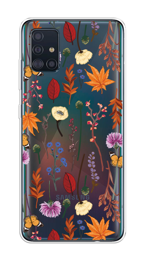 

Чехол на Samsung Galaxy A51 "Orange Purple flowers", Оранжевый;красный;розовый;желтый;прозрачный, 28950-1