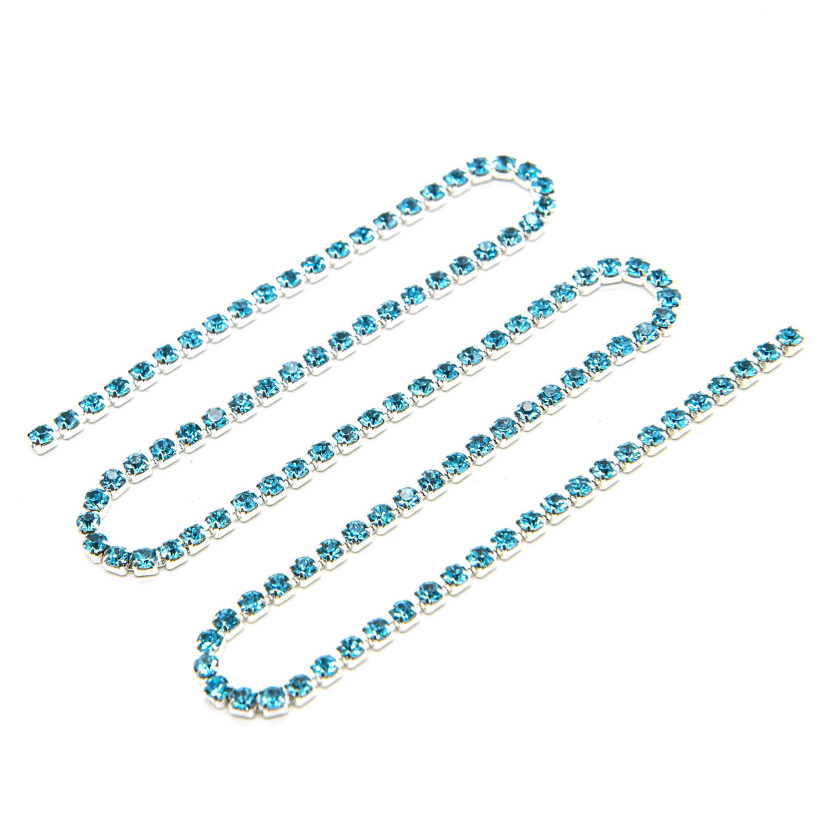 ЦС003СЦ2 Стразовые цепочки (серебро), цвет: ярко-голубой, размер 2 мм, 30 см/упак.