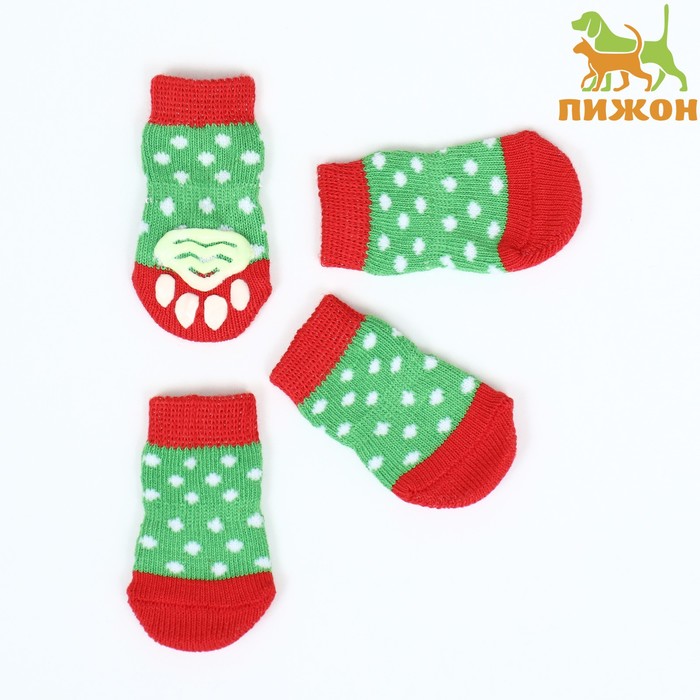 

Носки для собак Пижон нескользящие Новогодние S (25/35 * 6 см) 4 шт, Зеленый