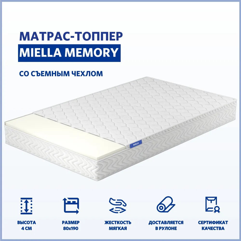 

Топпер средне-мягкий Miella Memory 90х200, Белый, Memory