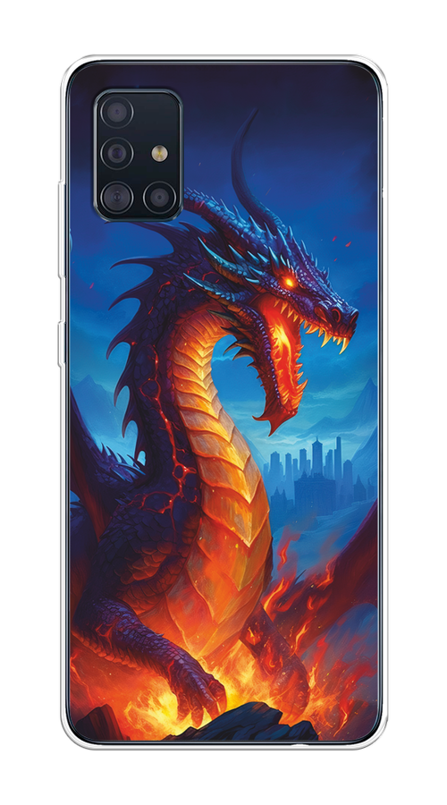 

Чехол на Samsung Galaxy A51 "Дракон над лавой", Оранжевый;коричневый;синий, 28950-1