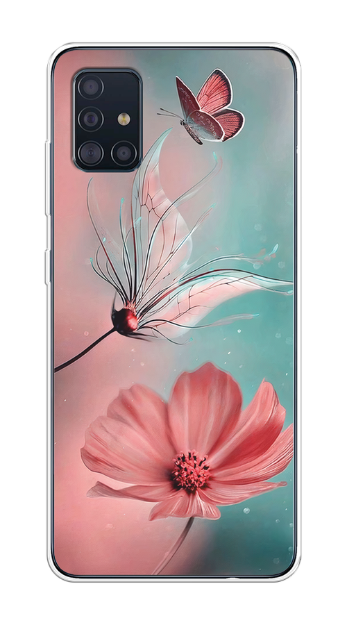 

Чехол на Samsung Galaxy A51 "Бабочка и цветок", Голубой;розовый, 28950-1