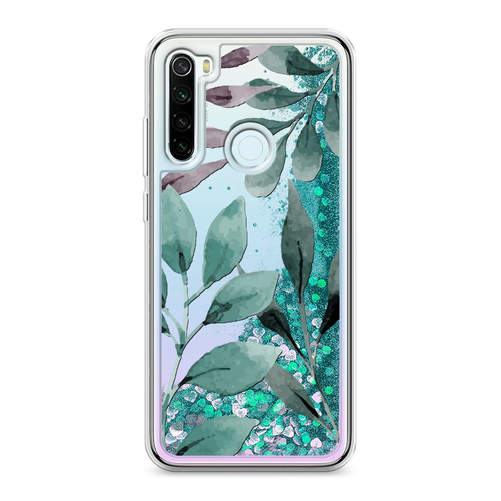 

Жидкий чехол с блестками "Листы цветов" на Xiaomi Redmi Note 8T
